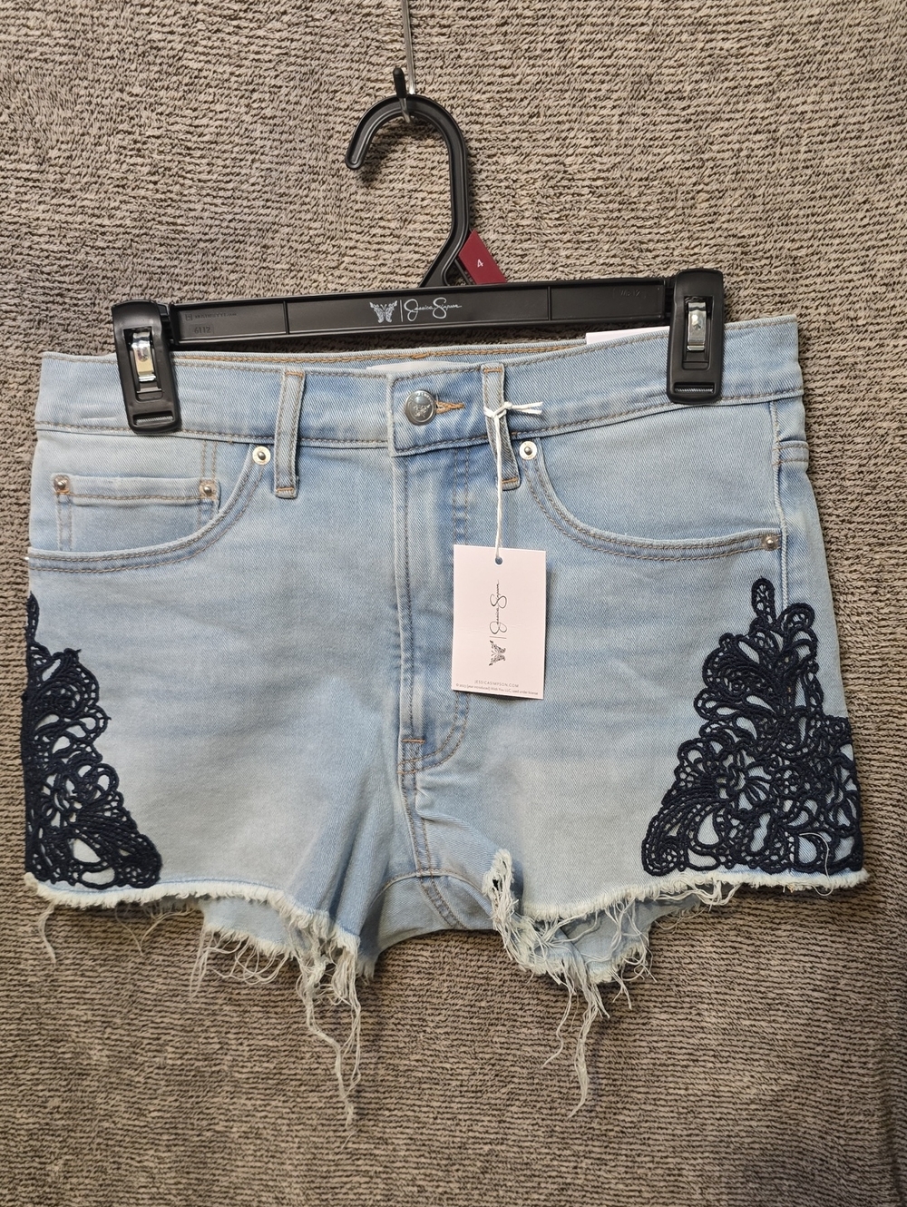 Jessica Simpson Light Blue Denim Shorts with Navy Crochet Accents